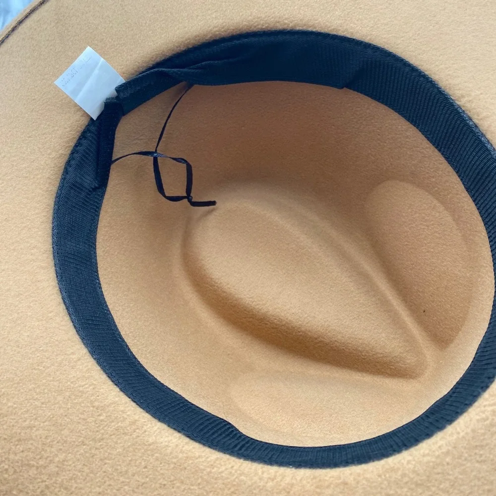 Wide Brim Fedora Hat OSFM Tan Southwestern Band Western Boho Adjustable vGC